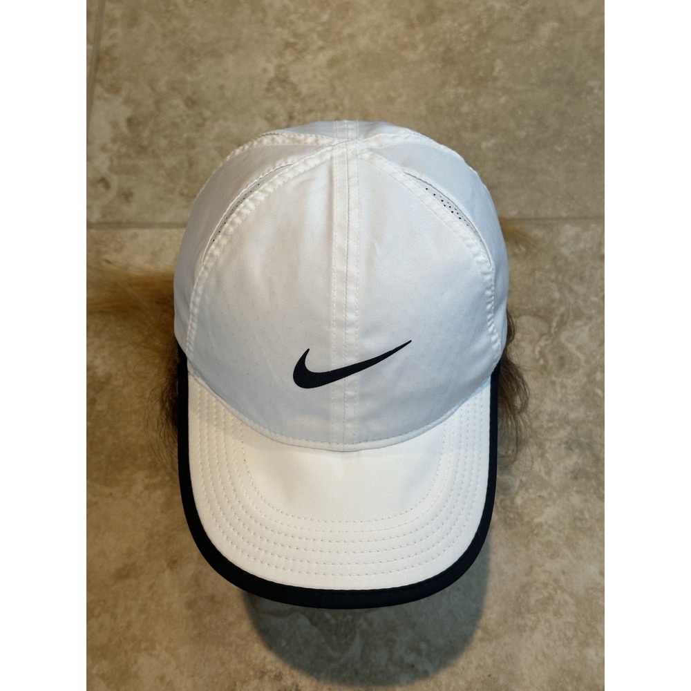 Nike Feather Light Dri-Fit White Tennis Golf Cap Hat Adult Adjustable 6 Panel